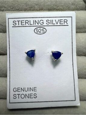 Sterling Silver Blue Sapphire Triangle Stud Earrings